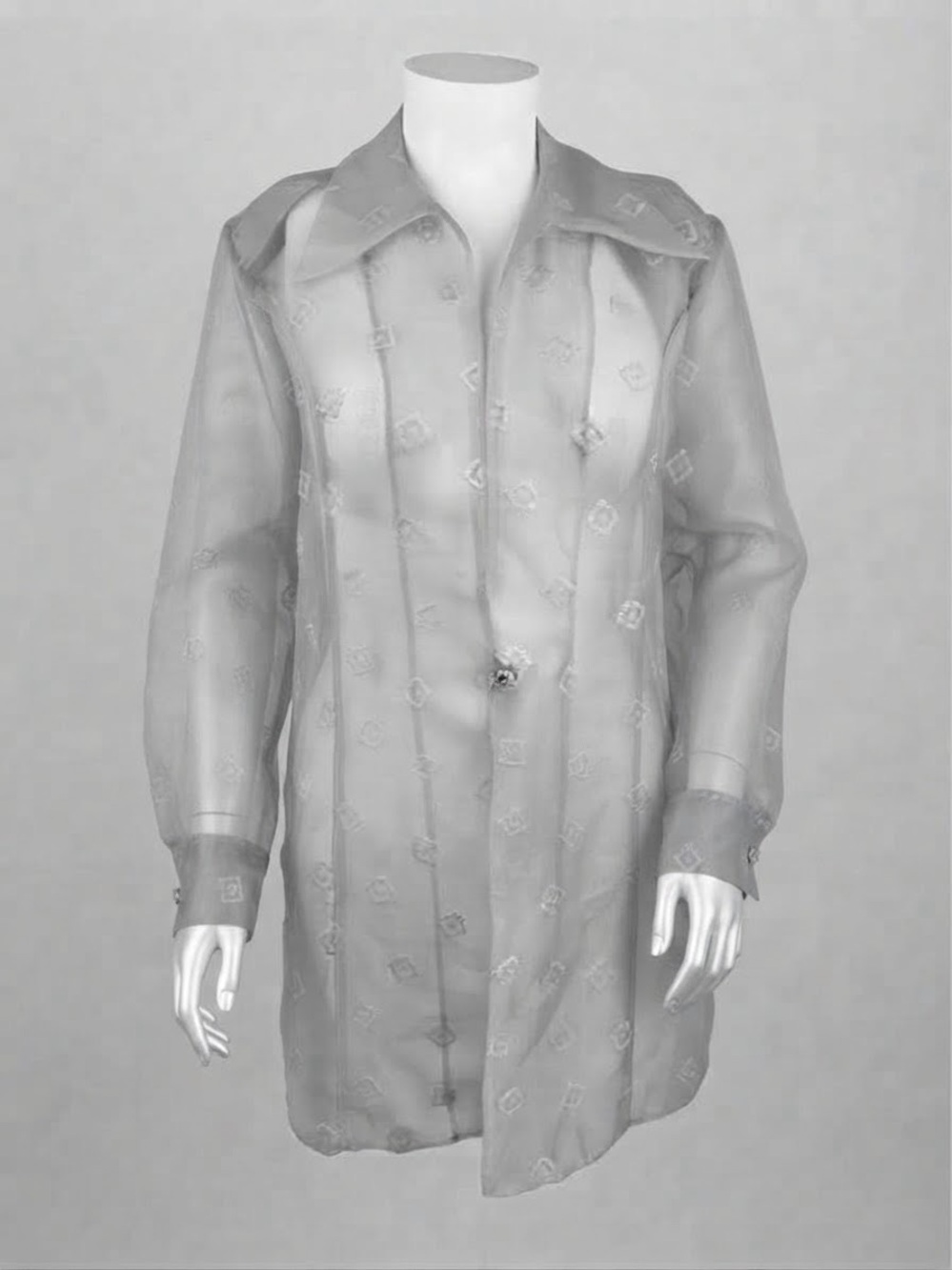 Vintage 90s Fashion Network Sheer Silver Rhinestone Duster Jacket USA